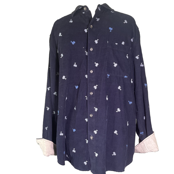Tommy Bahama Men's Corduroy L/S Button Shirt Navy w/Embroidered Palm Trees • LG - Picture 1 of 3